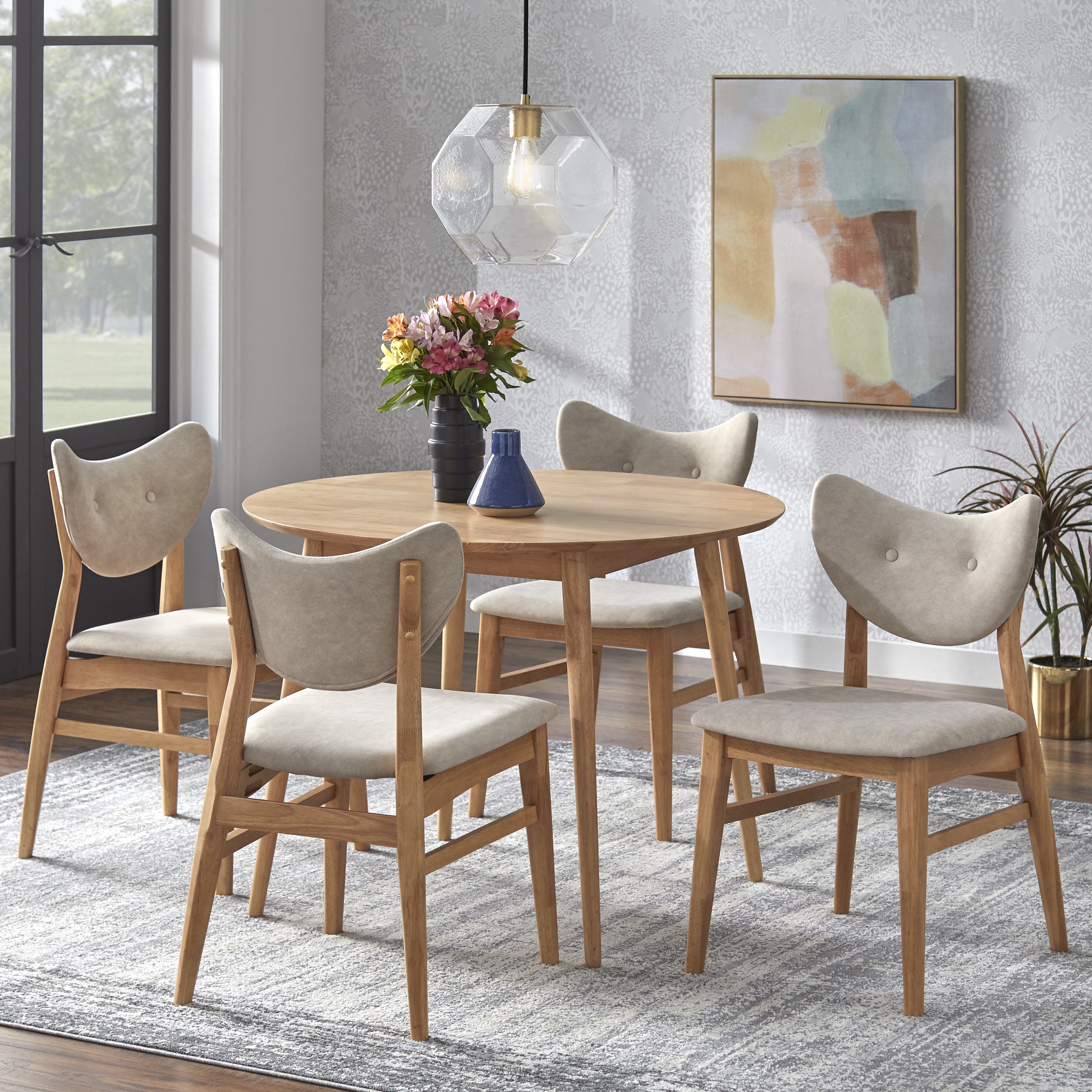 Yaheetech Modern Round Dining Table Set, 3 Piece Dining Room Sets