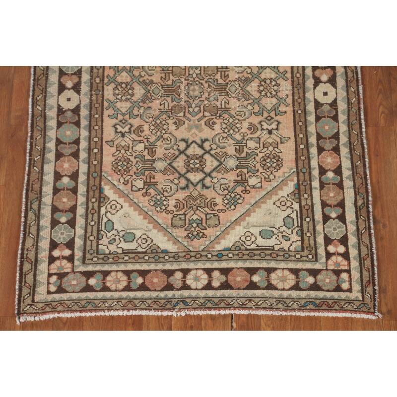 Hamedan Persian Vintage Runner Rug Hand-Knotted Wool Carpet - 3'5" x 9'11"
