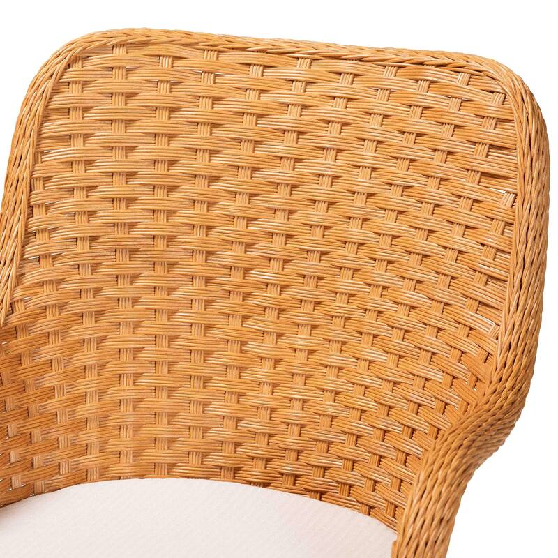 Tucson 5-Piece Rattan Dining Set - Round Wicker Table with Scallop Edge and 4 Armchairs, Handwoven Boho Coastal Style for Dining