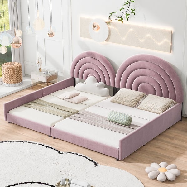 slide 2 of 11, Separable Twin and Full Velvet Bed Set with Semicircular Headboard, Pink Pink
