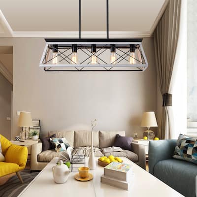 5-Light Metal Solid Ceiling Lights Industrial Kitchen Island Pendant Light Fixture