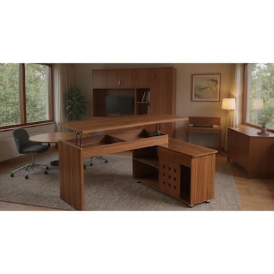 55.1''L, Home Office L-Shaped Versatile Desk Height Adjustable Extendable Desk with Storage Drawers and Cabinet