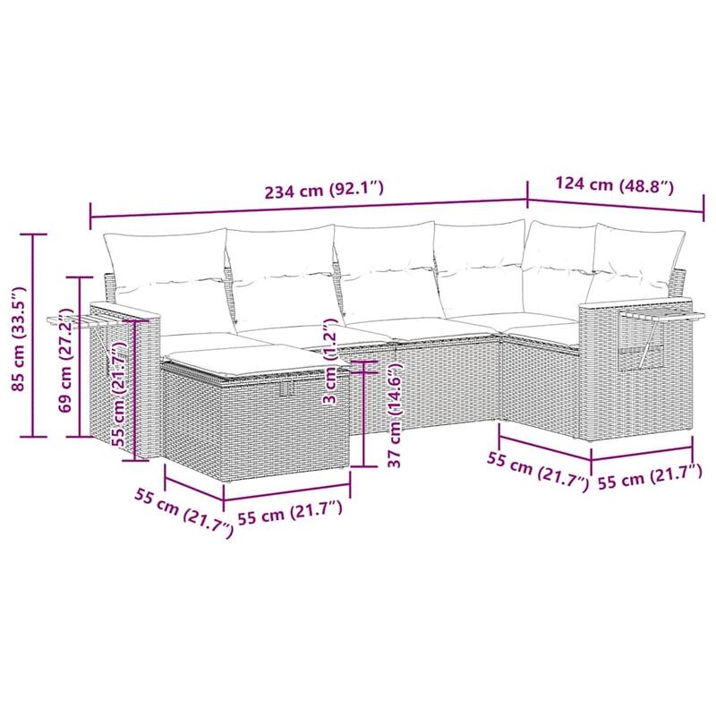 vidaXL Patio Sofa Set with Cushions Outdoor Conversation Furniture Poly Rattan