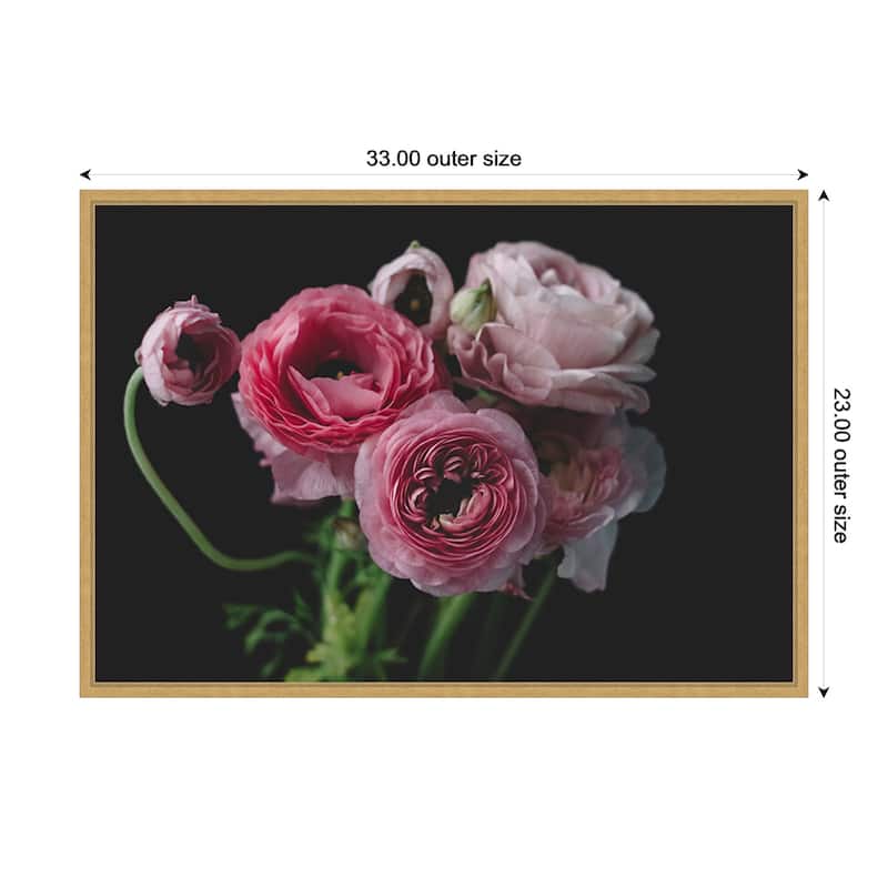 Kate and Laurel Sylvie Mood Dark Pink Ranunculus Flower Bouquet Framed Canvas by Kristy Campbell