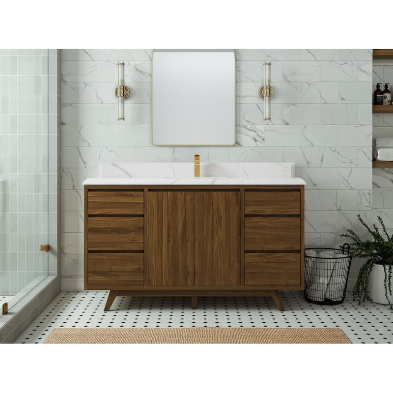 Willow Collections 60 in. W x 22 in. D Madison Teak Single Sink Bathroom Vanity with Countertop