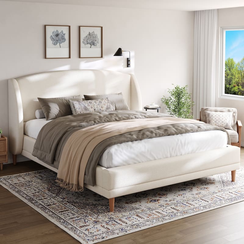 Christopher Knight Home - Isabella Wingback Upholstered Platform Bed with Boucle Fabric and Rounded Corners - California King