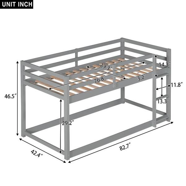 dimension image slide 0 of 2, Sturdy Pine Wood Twin over Twin Low Floor Bunk Bed
