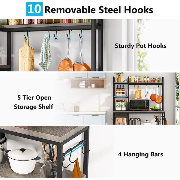 43 inch Kitchen Bakers Rack with Microwave Stand 5-Tier Kitchen