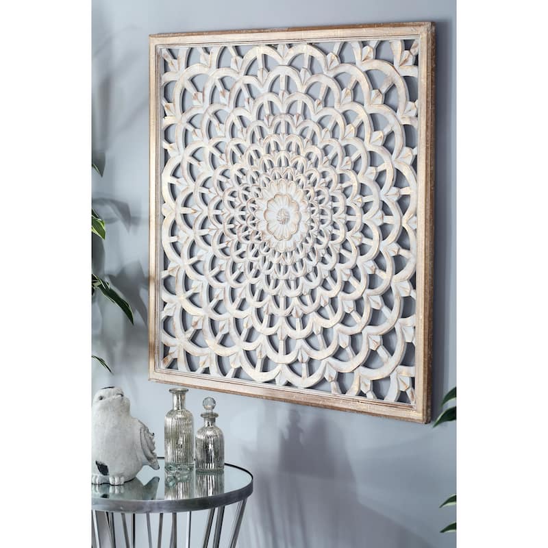 Wood Floral Handmade Intricately Carved Home Wall Decor with Layered Petals - Brown - Roche River Decor