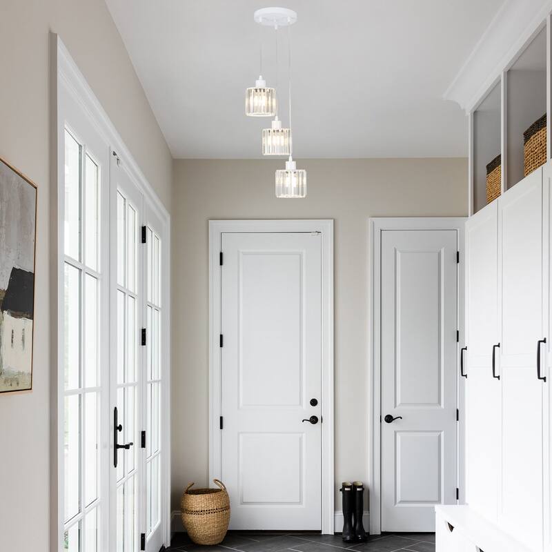 3-Light Modern Metal Hanging Pendant Light Ceiling Light Chandelier with Crystal Cover for Kitchen Island