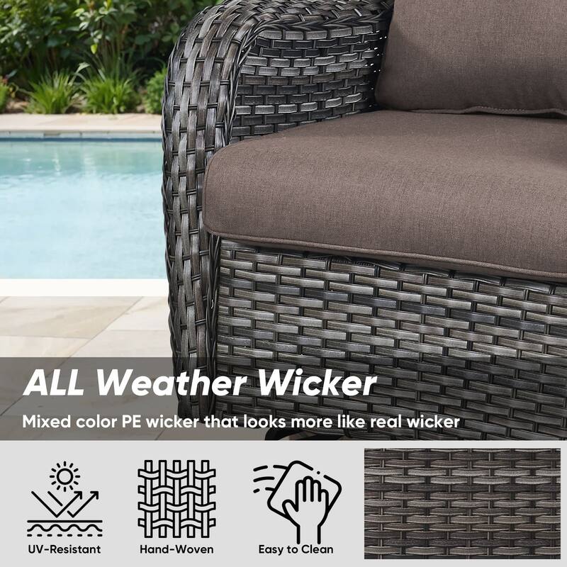 5 Pieces Outdoor Swivel Chairs Fire Pit Table with 5-Inch Thick Cushions