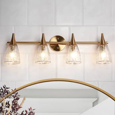 Modern 4-Light Gold Bathroom Vanity Light Textured Glass Wall Sconce - L29" x W6.3" x H8.7"