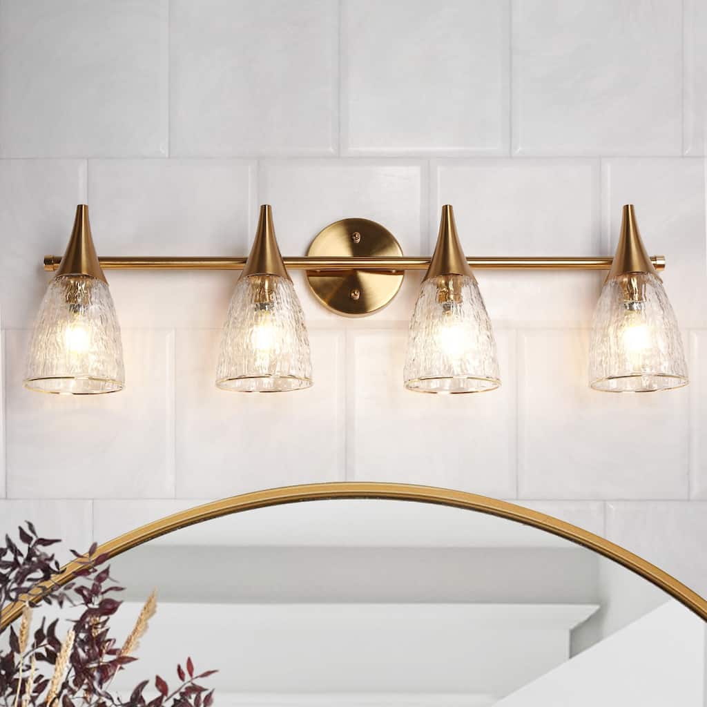 Modern 4-Light Gold Bathroom Vanity Light Textured Glass Wall Sconce - L29" x W6.3" x H8.7"
