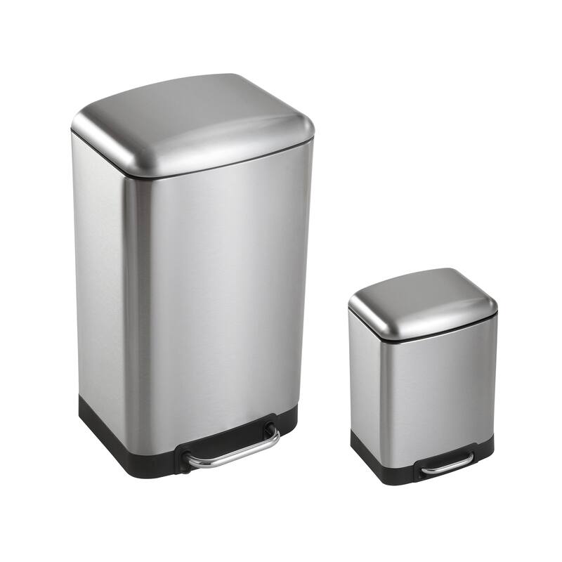 happimess Ashley Rectangular 8-Gallon Trash Can with Soft-Close Lid with FREE Mini Trash Can, Stainless Steel