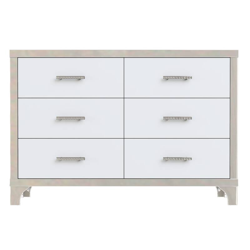 Elegant High Gloss Dresser with Metal Handle,Mirrored Storage Cabinet with 6 Drawers for Bedroom