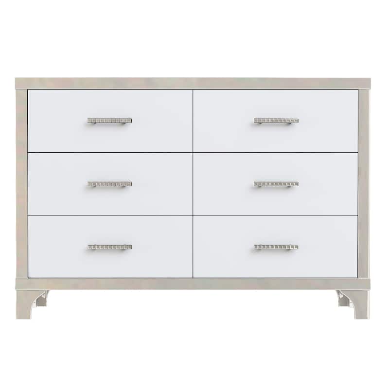 Modern White 6-Drawer Dresser, High Gloss Finish, Space-Saving and ...