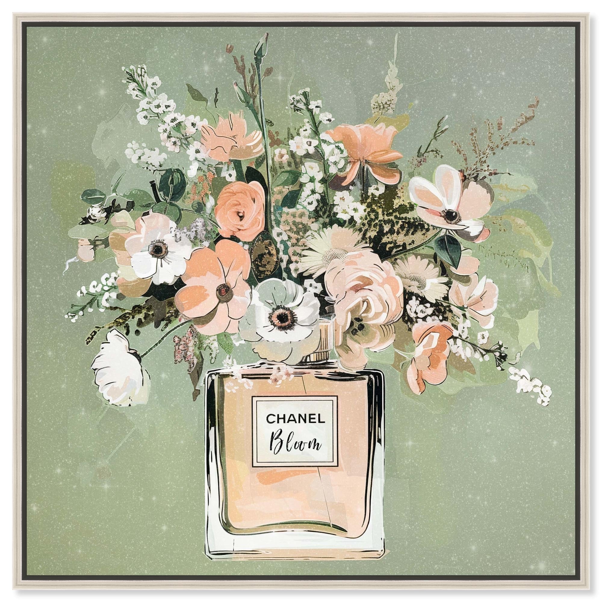 Green and Peach Floral Perfume Canvas Fashion Art Prints by Art Remedy