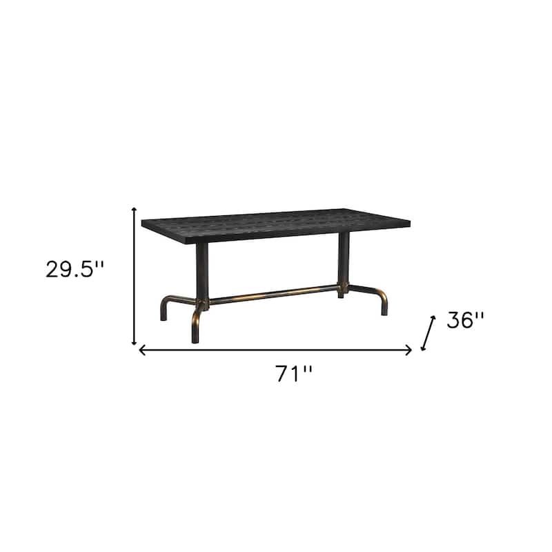 HomeRoots 71" Black and Gold Wood and Steel Trestle Base Dining Table - 71.00 in. x 29.50 in. x 36.00 in.