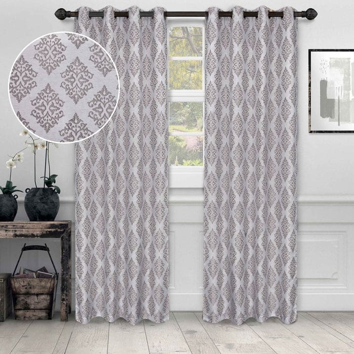 Superior Venetian Damask Jacquard Embroidered Washable Curtains, Set of 2 - 52" x 84" - Nickel