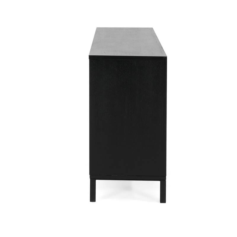 60" Wood Sideboard Buffet Cabinet with Geometric Pattern Doors, Modern Sliding Doors Storage Cabinet for Kitchen, Entryway