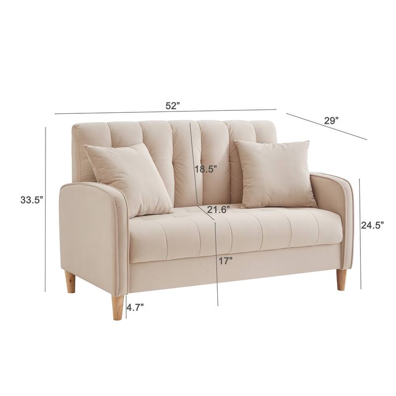 Modern Loveseat, Velvet Tufted Couch Upholstered Futon Sofa with 2 Tufted Pillow for Living Room 2-seat Armchair