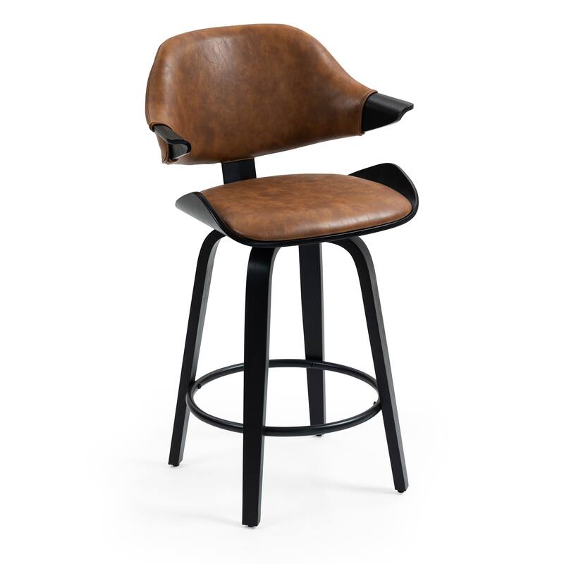 Set of 2 Bevelyn Vintage Brown Faux Leather Swivel Counter Stool