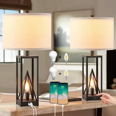 KAWOTI 23.5” Touch Control Table Lamp Set with USB Port, Night Light and Bulbs - W12" * H23.5"