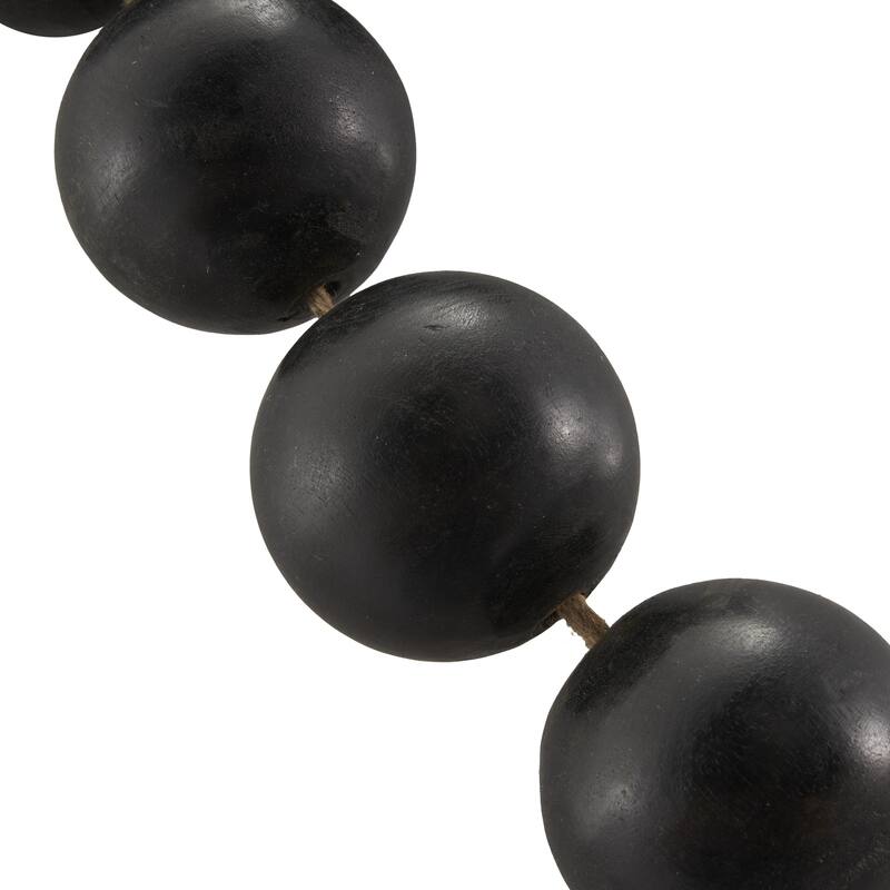 Mango Wood Handmade Round Extra Long Washed Orb Garland with Tassel - Brown, Black or White - Roche River Decor
