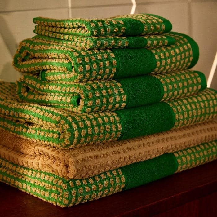 JUNA Check Towels, Green/Sand