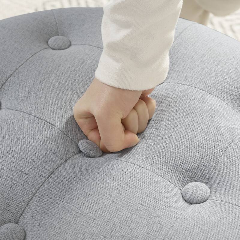 Adeco 17" Faux Leather Round Storage Ottoman with Tufted