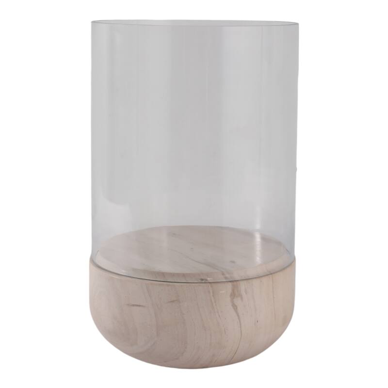 Glass Hurricane Lantern with Marble Base for Home Office - 13" Ivory - 8.25" x 8.25" x 13"
