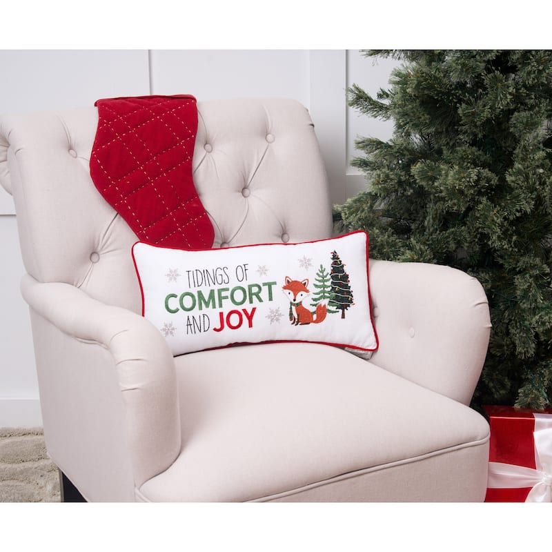 Woodland Fox Pine Trees "Comfort & Joy" Accent Pillow, 10" x 20"