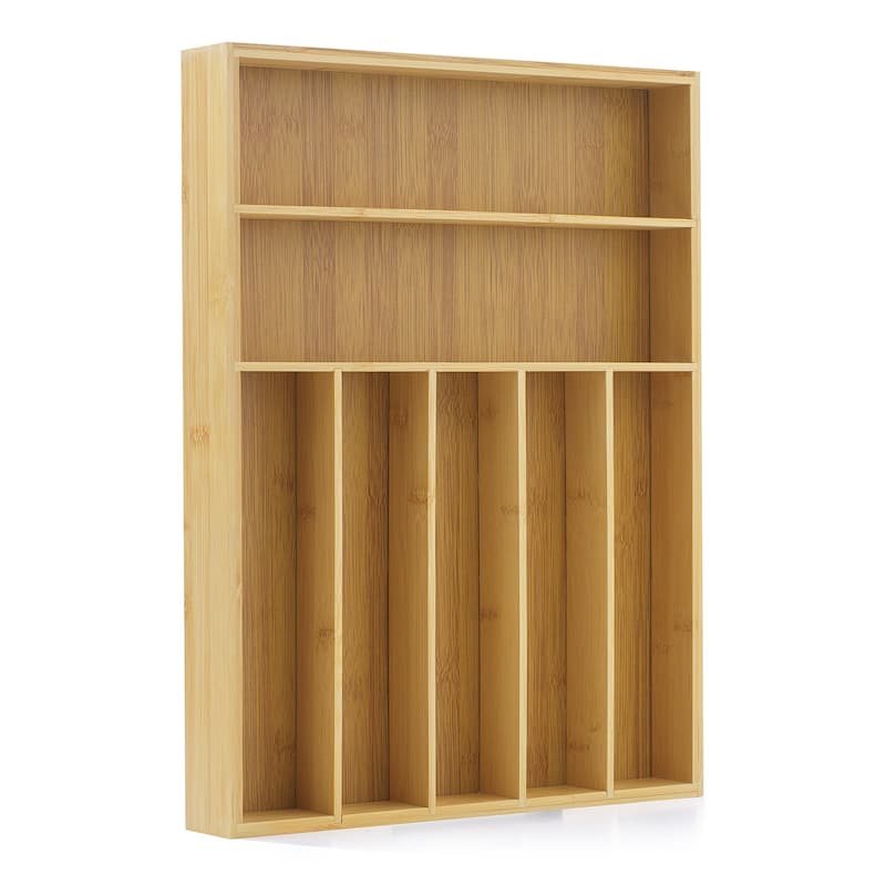JoyJolt 7 Compartment Bamboo Drawer Organizer - Natural Bamboo