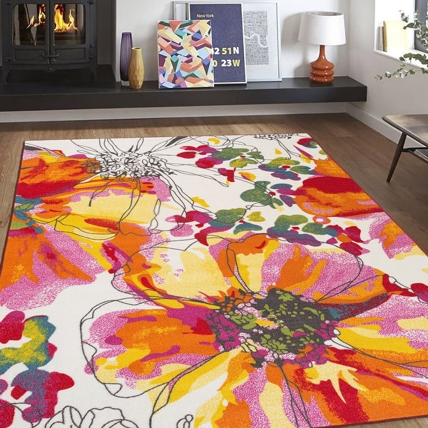 Non Slip Modern Small and Large Floral Area Rugs Living Room Bedroom Carpet Mats