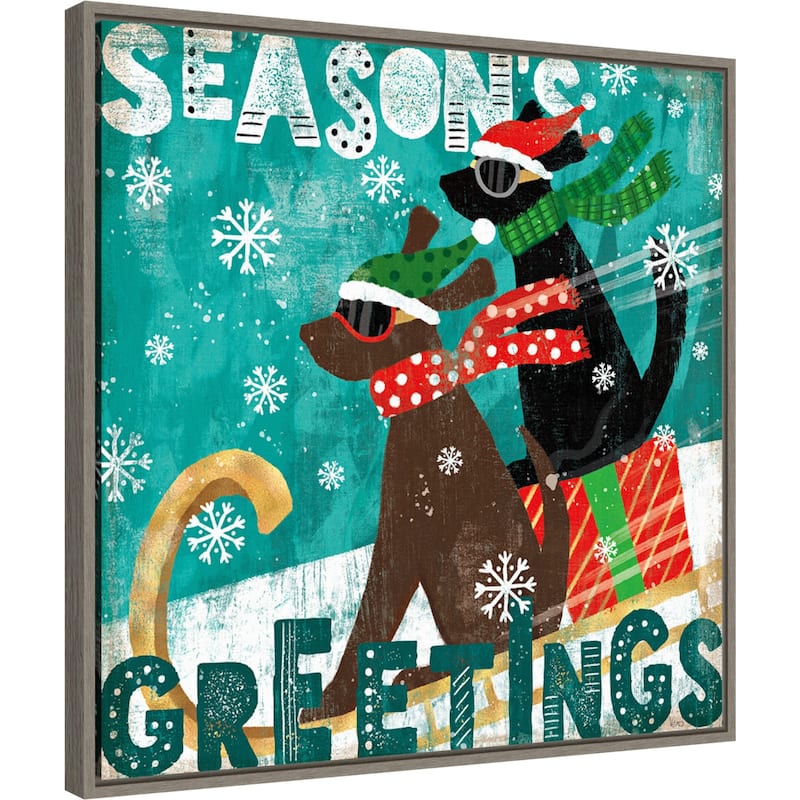 Merry Making IV Dog Sled by Veronique Charron Framed Canvas Wall Art