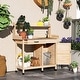 preview thumbnail 10 of 25, Outsunny Potting Bench Table with Faucet, Sink, Hooks and Storage Cabinet, Outdoor Prep Table Gardening Bench Beige
