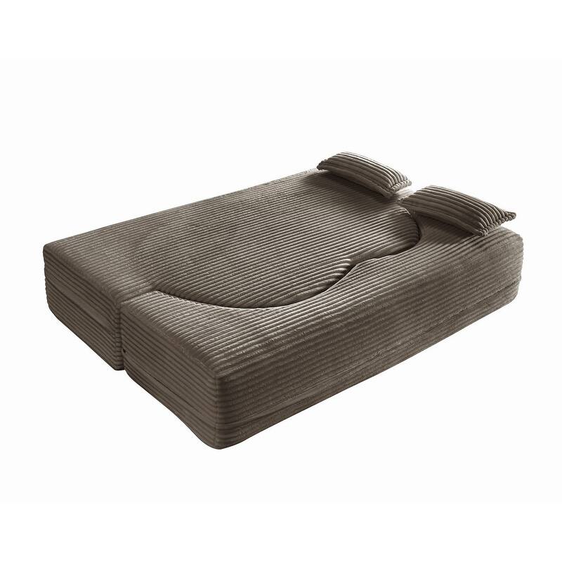 Modern 78" Full Size Convertible Corduroy Foam-Filled Sleeper Sofa,Modern Floor Sofa with 2 Pillows