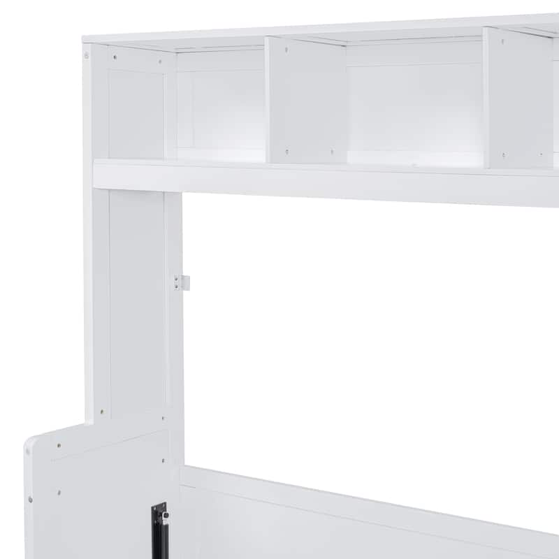 Space Saving Murphy Bed with Integrated Storage, Wood Foldable Wall Platform Bedframe with Closet, Shelves and Drawers