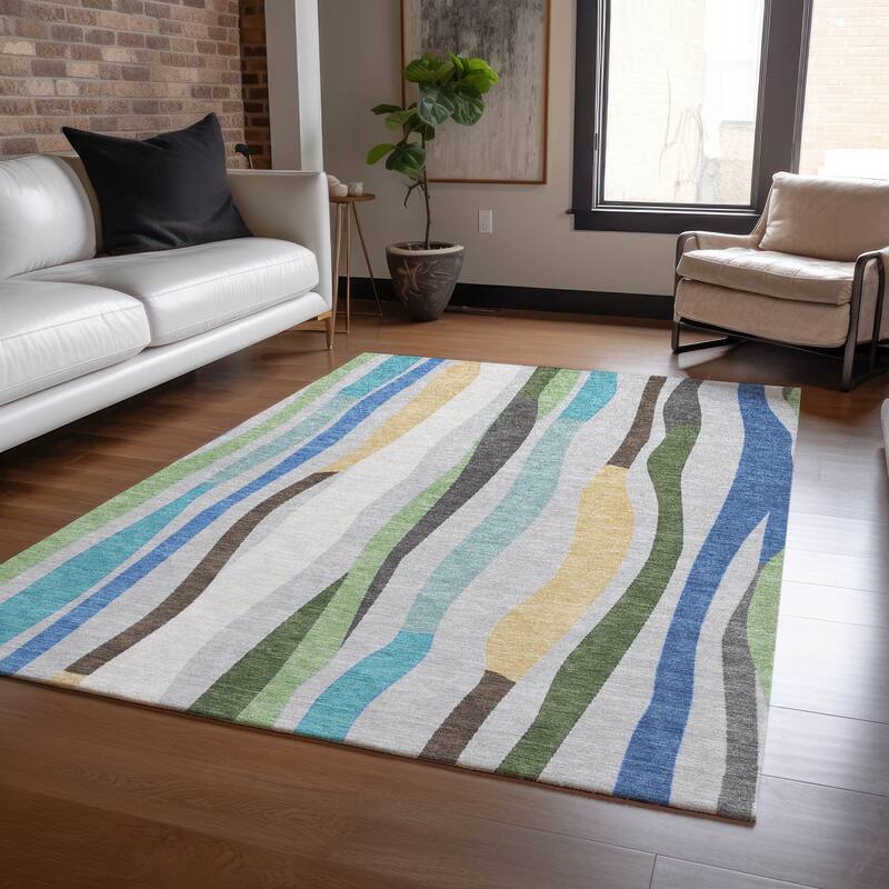 Machine Washable Indoor/Outdoor Modern Stripes Chantille Rug