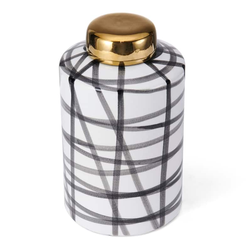 Elements Black and White Scribble Ceramic Jar, 9 Inch