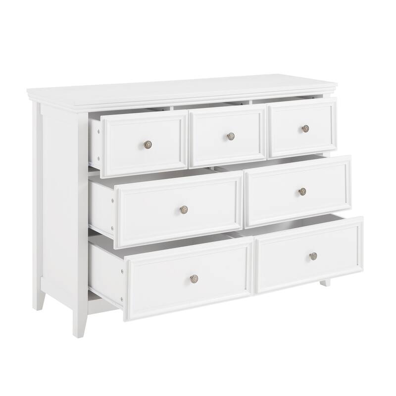 Bright White 7-Drawer Dresser, Versatile Living Room Storage Option