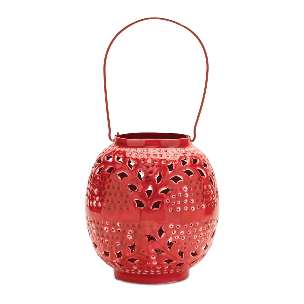 Punched Metal Candle Lantern 8"H