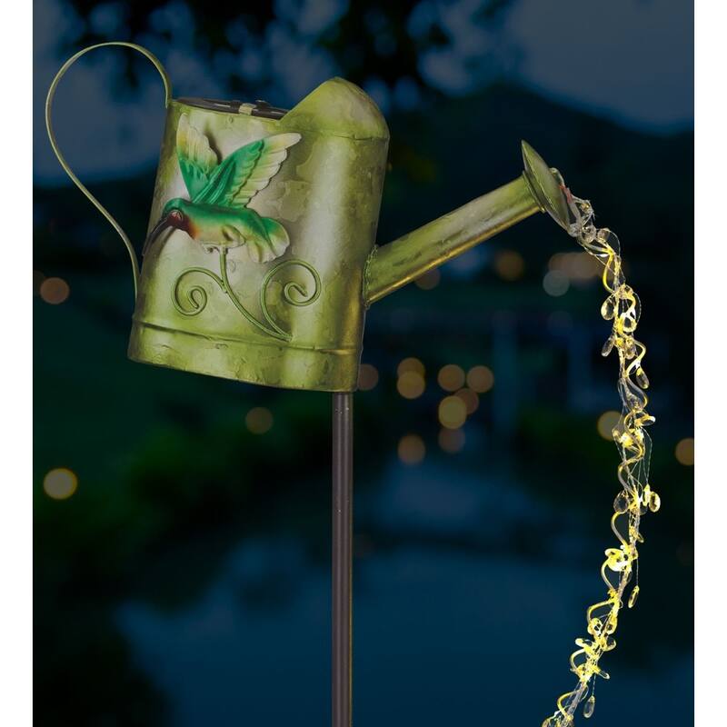 Watering Can Solar Stake - Hummingbird