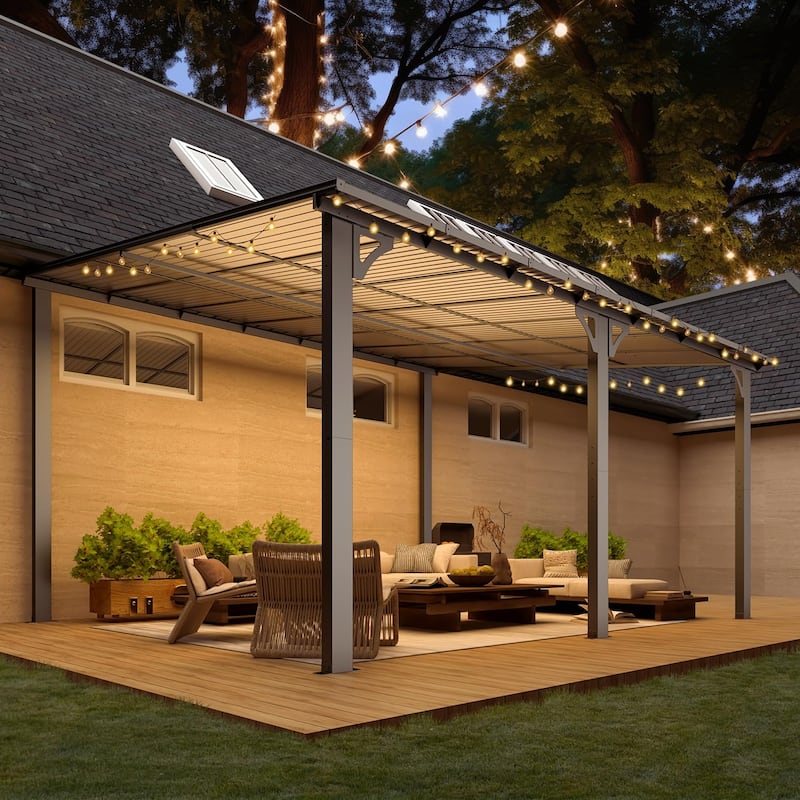 12x14ft Lean to Gazebo Hardtop Wall Mounted Gazebo