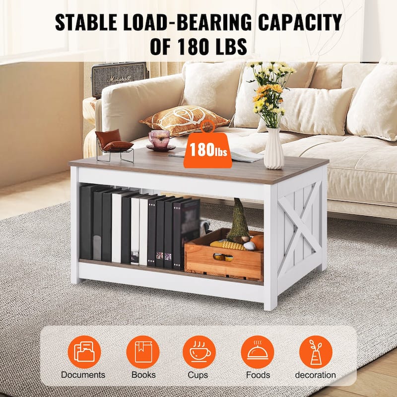 31.5" Coffee Square Table with Open Storage Compartment Suitable for Small Space - 31.5” x 31.5” x 17.9”