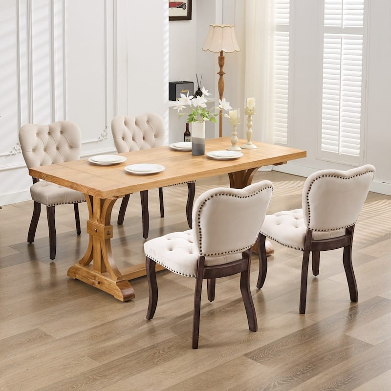Dining Chairs Set of 2, Soft Tufted Accent Chairs Side Chairs with Wooden Legs, Velvet Upholstered Dining Room Chair