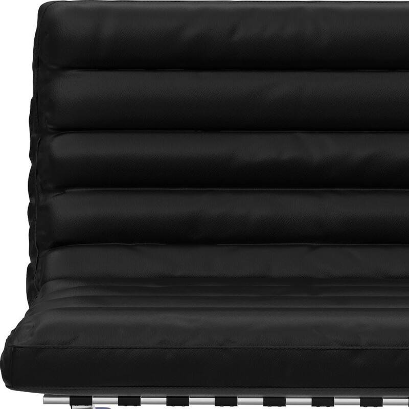 HomeRoots 29" Black and Silver Tufted Leather and Upholstered Folding Lounge Chair - 29.30 in. x 28.00 in. x 29.30 in.