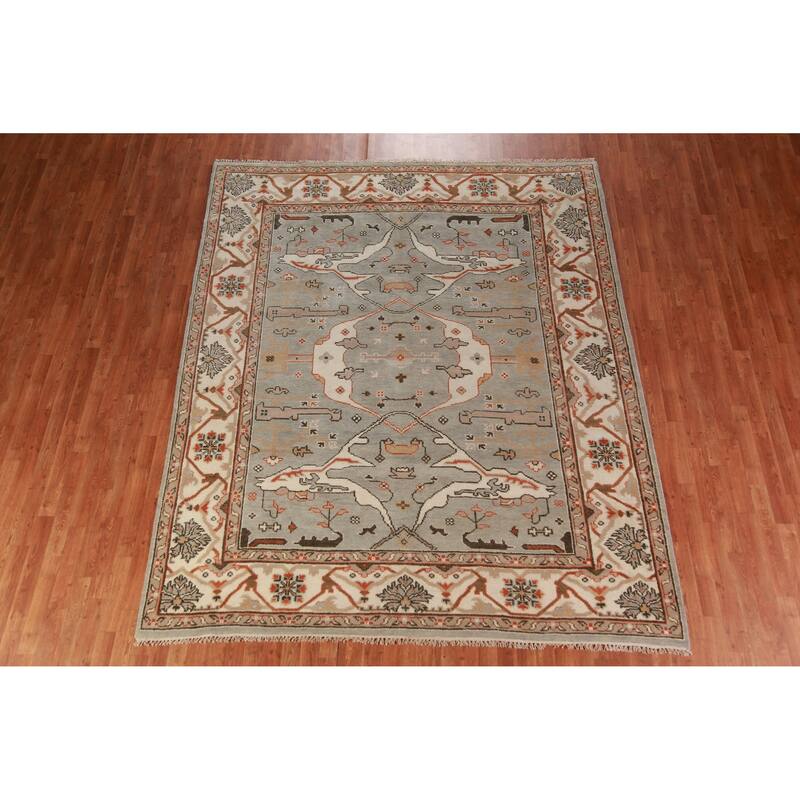 Oushak Indian Area Rug Hand-Knotted Oriental Grey Wool Carpet - 8'1" x 9'10"