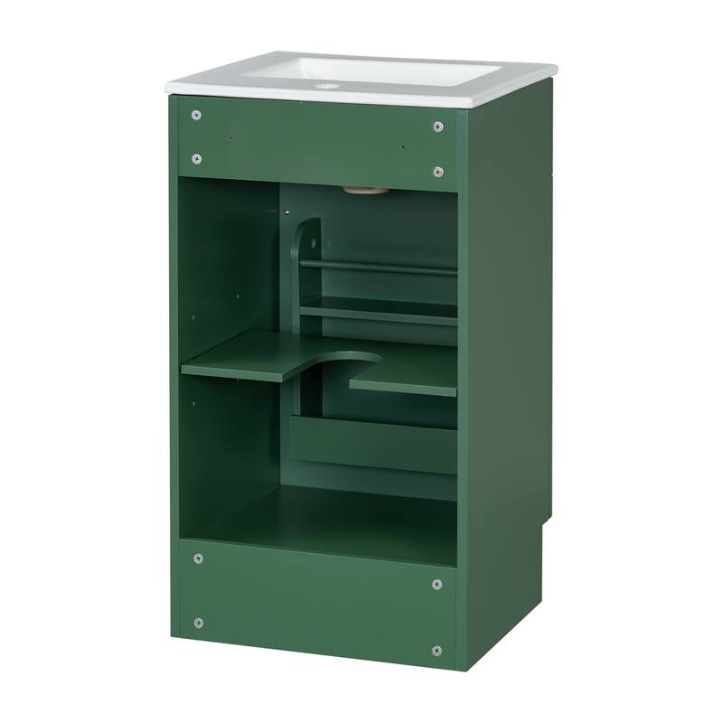 18" Bathroom Vanity w/Undermount Ceramic Sink, Free Standing Storage Vanity Cabinet with Soft Closing Door and Adjustable Shelf
