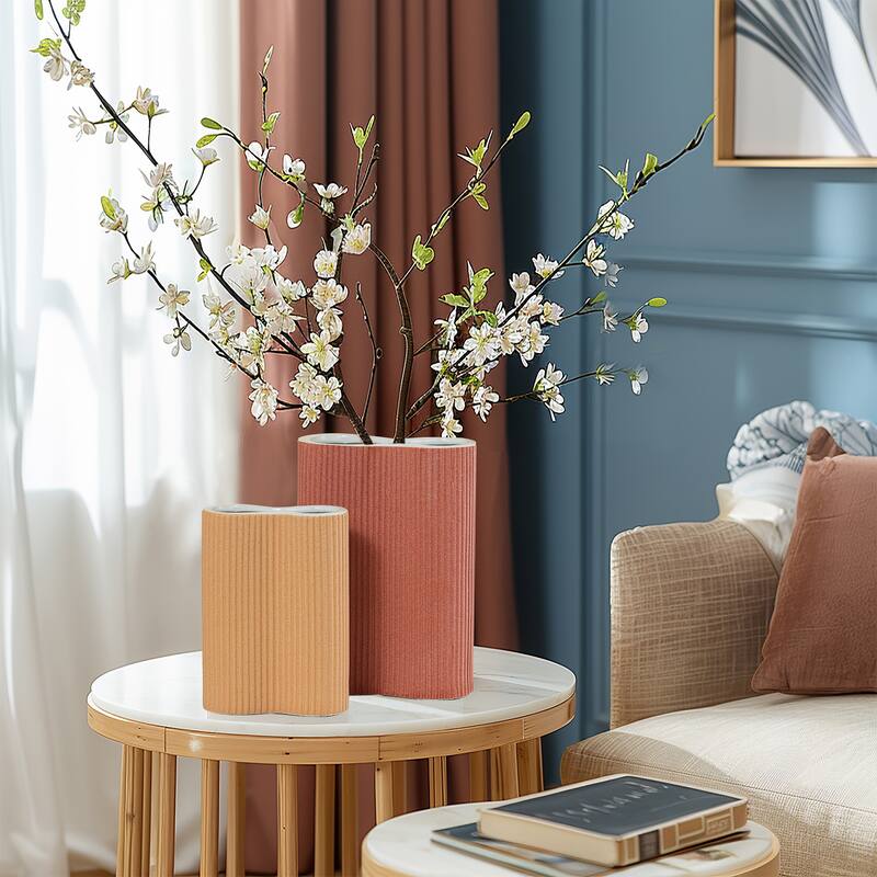 2-Piece Brown Ceramic Fluted Vase Set